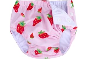 Baby Newborn Reusable Swim Diapers Washable Toddler Unisex Swim Diaper Infant Swimming Diapers (Pink Strawberry, 3-6 M)