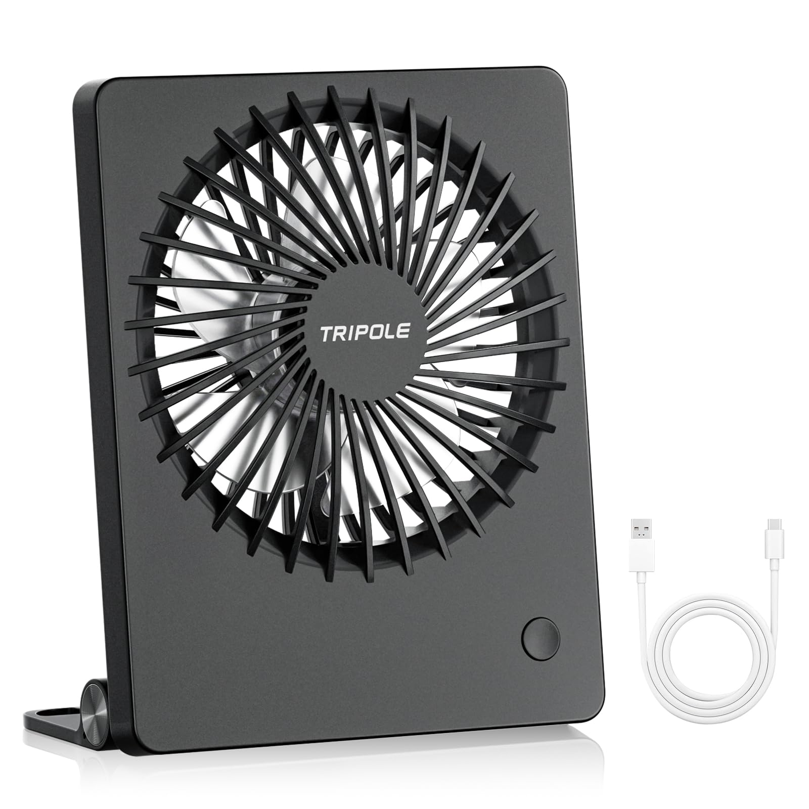 TriPole Mini Desk Fan USB Powered Portable Fan Small Personal Fan 3 Speeds Strong Airflow Table Fan for Travel Home Office Bedroom Desktop, 3.3ft Cable (No Battery, Black)