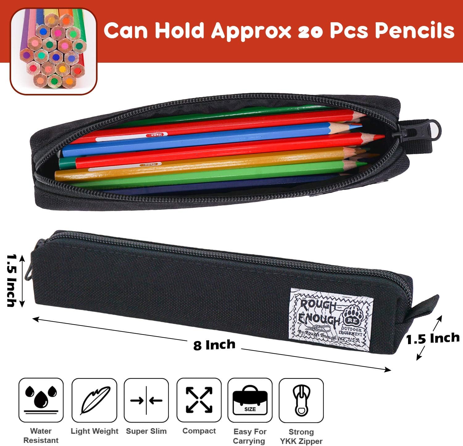 Rough Enough Classic Fancy Vintage Stationary Durable Slim Small Pencil Case Stick Thin Pen Bag Mini Pouch Zipper Box Pouches Holders for Arts Supply,Pens,Pencils,and School Supplies - Image 4
