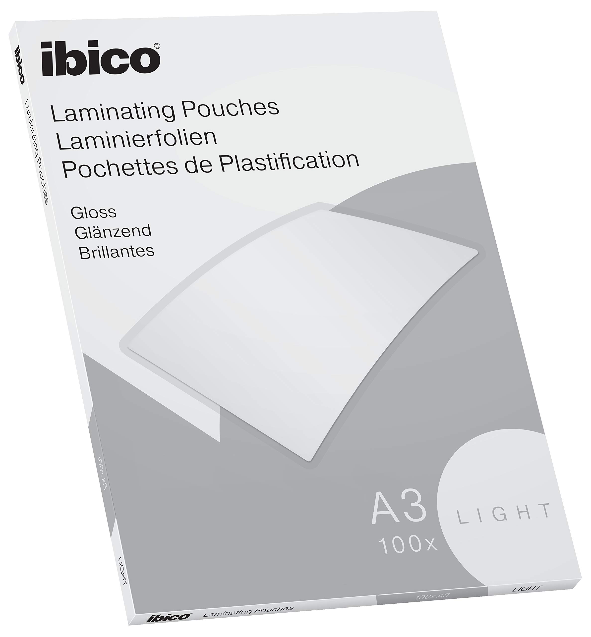 Ibico Basics A3 Laminating Pouches, Light Weight, High Document Protection & Durability, Pack of 100, Gloss Finish, Crystal Clear, 627311