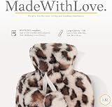 Qomfor Hot Water Bottle 2L Cream Leopard Fleece Cover with Pom Poms view 3