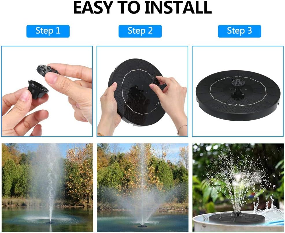 Solar Fountain Pump, 3.8W Circle Garden Solar Powered Water Pump Solar Panel Kit with Night Colorful Breathing Lights Water Pump for Pond, Fountain, BirdBath, Garden Decoration, Water Cycling: Home & Kitchen