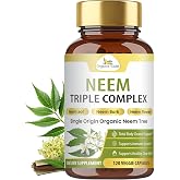 Organic Veda Neem Capsules Triple Complex Neem Leaf, Bark &amp; Flower Extracts - Herbal Supplement for Acne, Cleanse &amp; Clear Skin Health - Boost Immune, Gut Health for Women &amp; Men - 120 Vegan Capsules