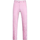 Mens Jacquard Floral Dress Pants Slim Fit Tuxedo Suit Pants