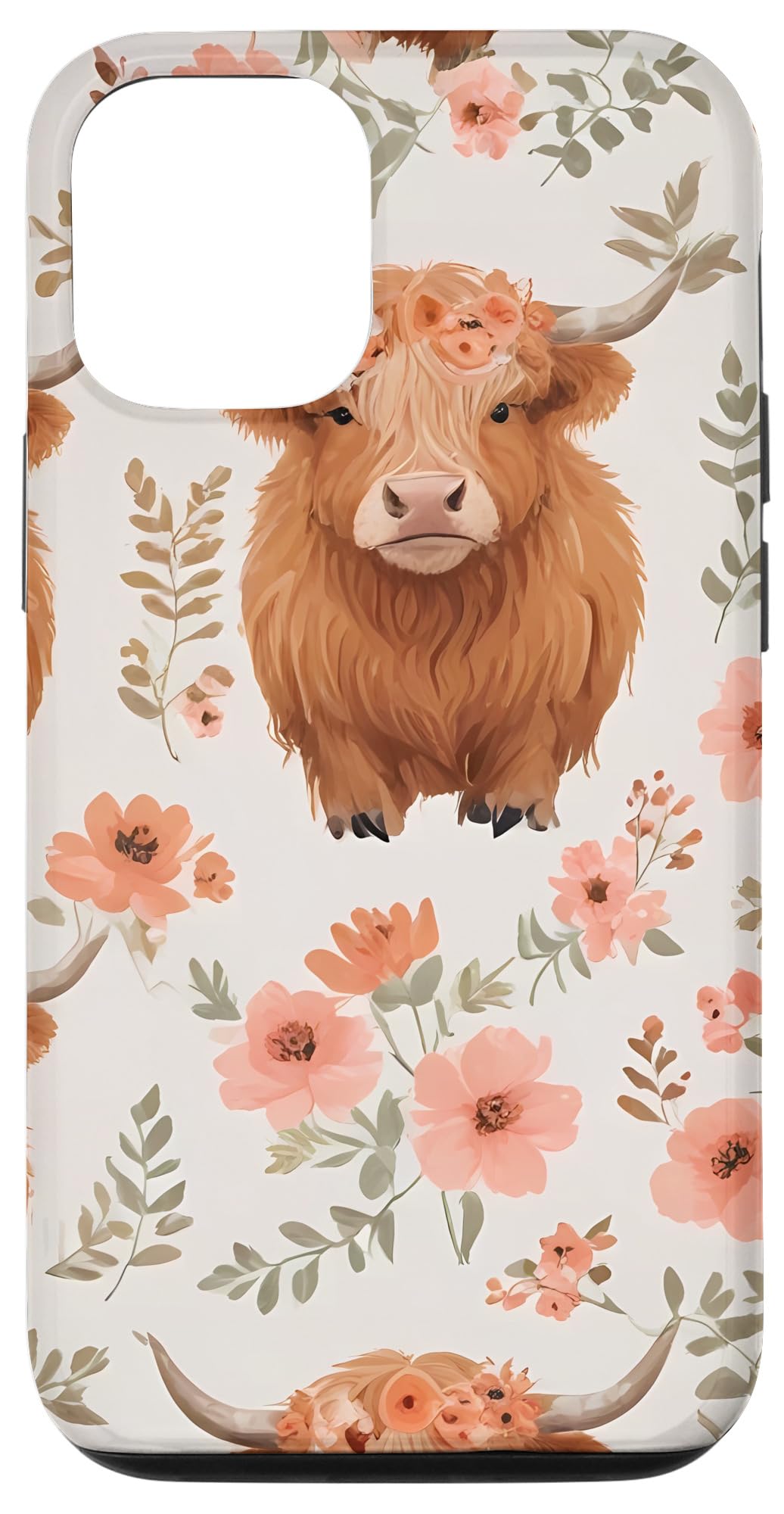 iPhone 15 Pro Western Highland Cow with Boho Floral Case