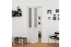 BARNER HOME Bi-Fold Doors, Half Tempered Glass Panel Closet Doors for 30in. x 80 in Opening, Folding Closet Doors with Hardware Kits, MDF, White Multifold Interior Doors.
