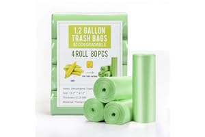 Jaoul Trash Bags 1.2 Gallon, Biodegradable Small Garbage Bags, Recycled & Unscented Mini Trash Bags for Kitchen, Bathroom, Office, Restroom, Car, Green, 80 Counts