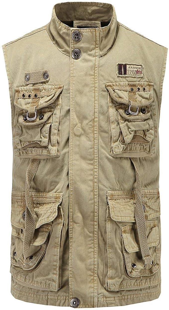 Men's Outdoor Vest Cotton Safari Vest with Pockets Young F Many R