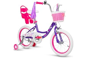 WEIZE Girls Bike for 3-12 Years Old Kids, 14 16 20 Inch Kids Bike with Training Wheels, Streamers, Basket and Doll Seat, Children Bicycles with Coaster Brake, Multiple Colors