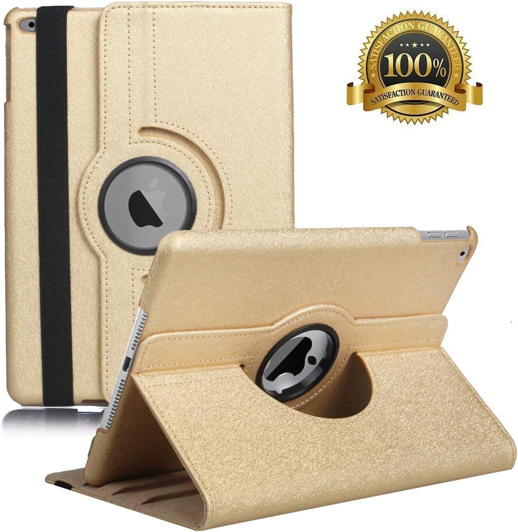 New iPad 9.7 inch 2018 2017/ iPad Air Case - 360 Degree Rotating Stand Smart Cover Case with Auto Sleep Wake for Apple iPad 9.7" (6th Gen, 5th Gen)/iPad Air（Gold）