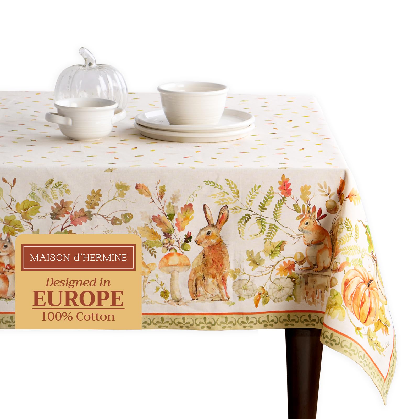 Maison d' Hermine Table Cloth Rectangle Table 100% Cotton 230 cm x 140 cm Tablecloth Reusable Everyday Use for Christmas Decorations Dining Farmhouse Home Party Festive (Pumpkin Passion)