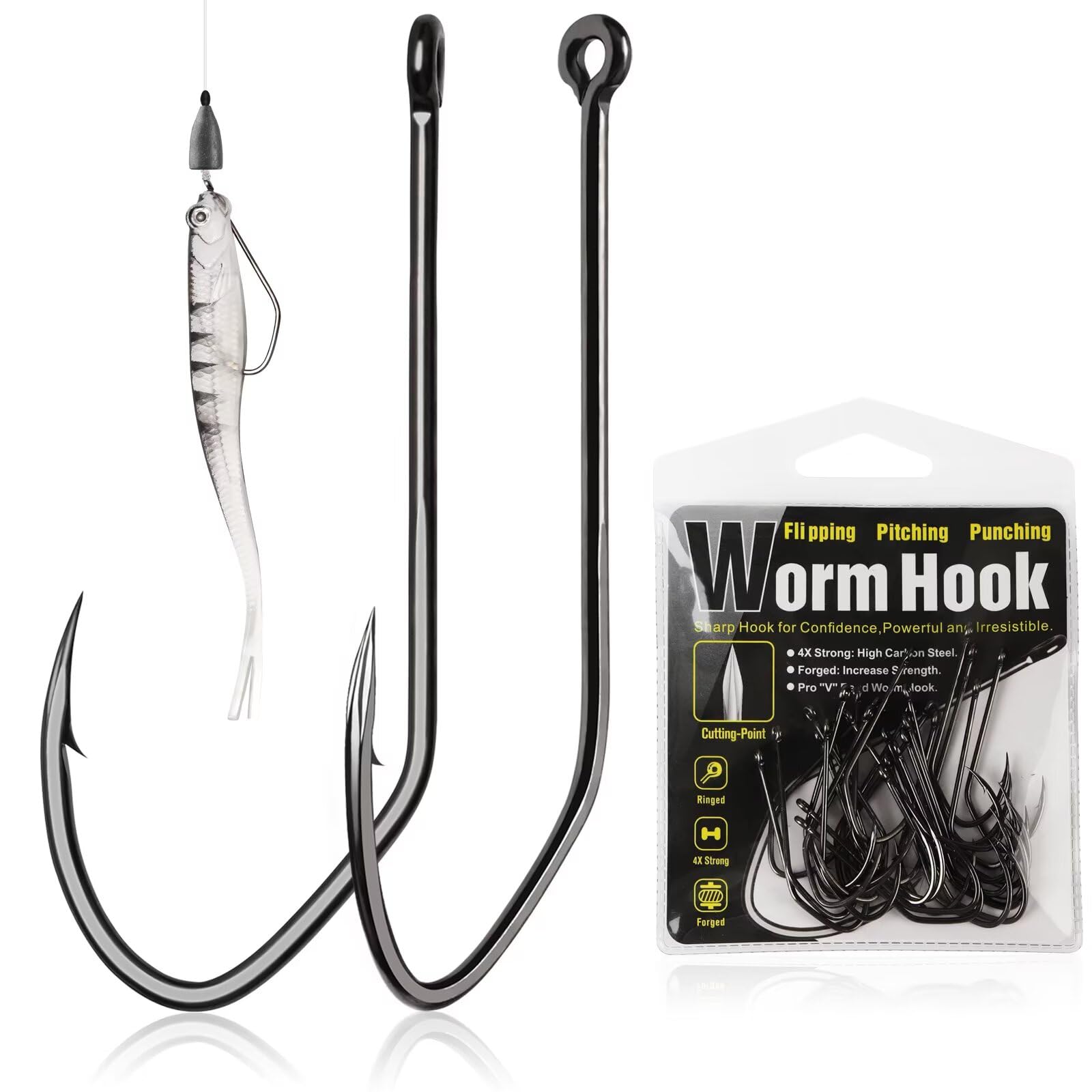 Dovesun Worm Hooks Texas Rig Hooks 30PCS Professional V Catfish Bass Fishing Hooks for Freshwater Saltwater 3/0