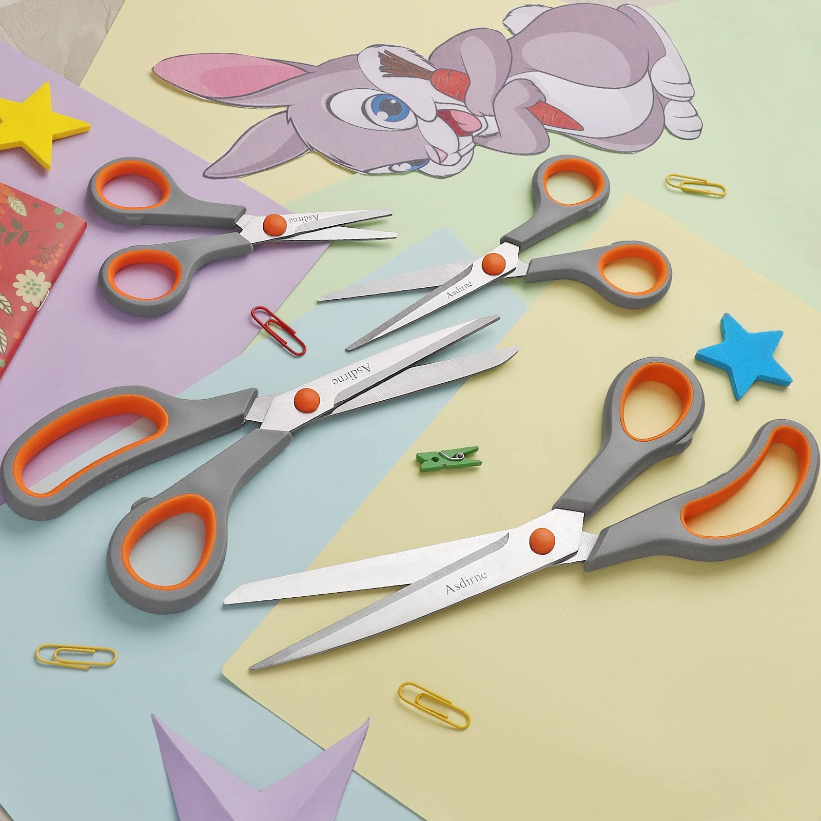 Scissors Set of 4, Premium Stainless Steel Razor Blades, Ergonomic Semi-Soft Rubber Grip, Suitable for School, Office and Family Daily Use, 9.6''/8.5''/6.4