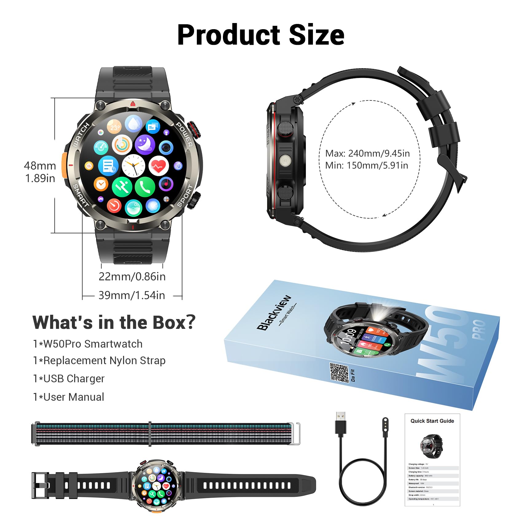 Blackview Military Smart Watch for Men (Answer/Make Calls), 1.45