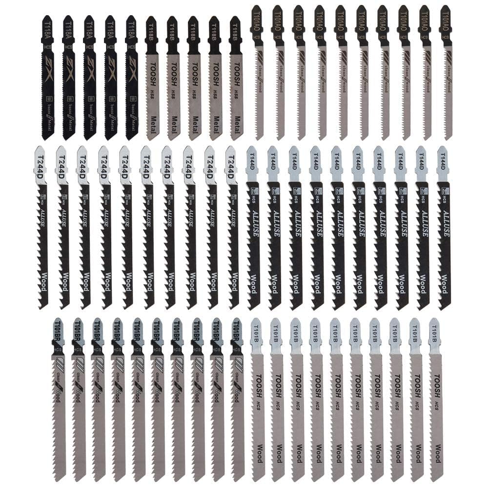 60pcs T Shank Jigsaw Blades Set, Assorted Jig Saw Blade Set Made with HCS/HSS for Wood Plastic and Metal Cutting, Fits Most Jig Saw Models
