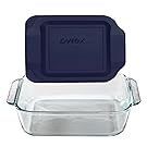 Pyrex 8" Square Baking Dish with Blue Plastic Lid