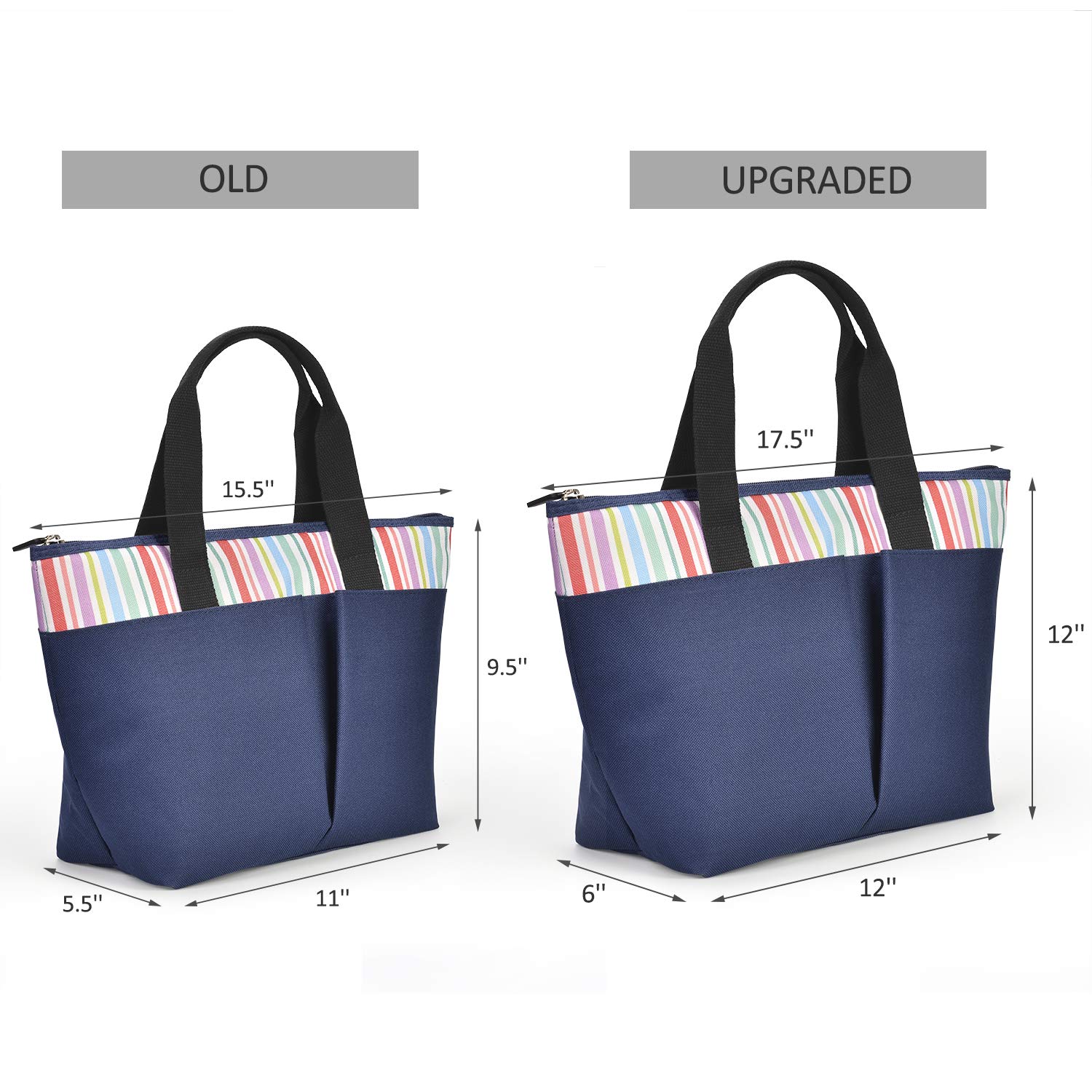 LEADO Insulated Lunch Box, Lunch Cooler Bag for Women Girls Reusable Large Capacity Lunch Tote Organizer Bag Handbag Meal Prep Thermal Bag, Striped Navy Blue