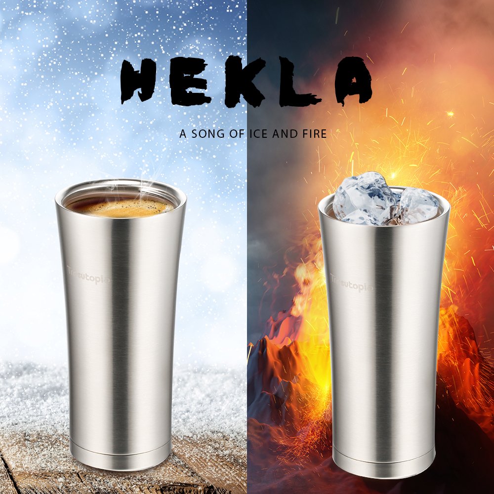 Travel Mug Leak Proof, Trèsutopia Hekla Double Wall Insulated Stainless Steel Travel Mug Keep Drinks Hot or Cold with Leak-Proof PP Lid, 14 oz, One-hand Operation
