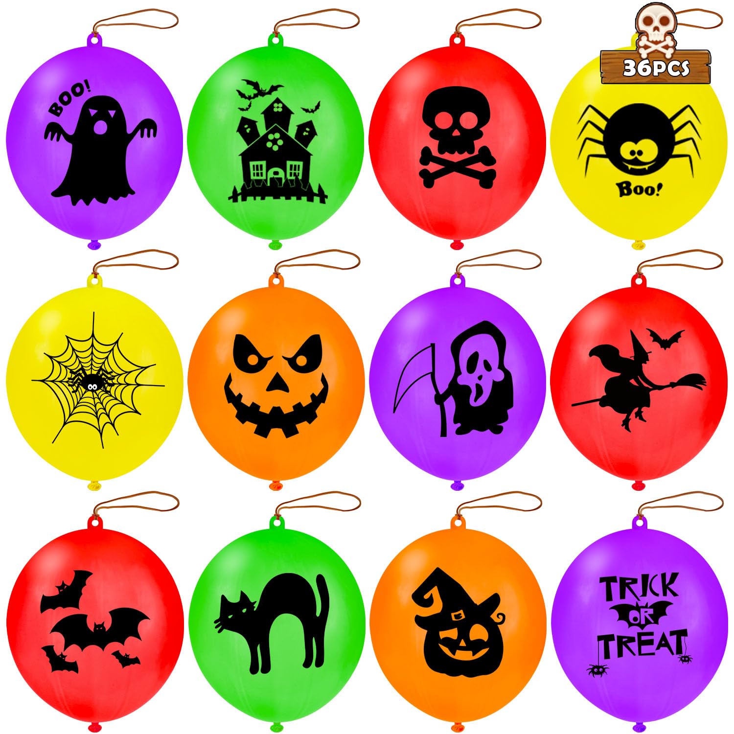 Photo 1 of 36PCS Halloween Punch Balloons - 18in Colorful Latex Party Favor for Kids, Ghost Balloons, Trick or Treat Goodie Bag Fillers