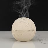 ELLDOO Natural Travertine Incense Cone Holder, Home Decor Handmade Ball Shape Incense Burner for Yoga Meditation SPA Reading, Beige
