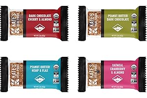 KATE'S Kate’s Real Food Organic Granola Bars - Variety Pack (2.2 oz, Pack of 12) - Organic Energy Bars Made with Gluten Free Oats - Non GMO, Soy Free, Whole Grains, and All Natural