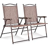 Giantex Set of 2 Patio Folding Chairs, Sling Chairs, Indoor Outdoor Lawn Chairs, Camping Garden Pool Beach Yard Lounge Chairs
