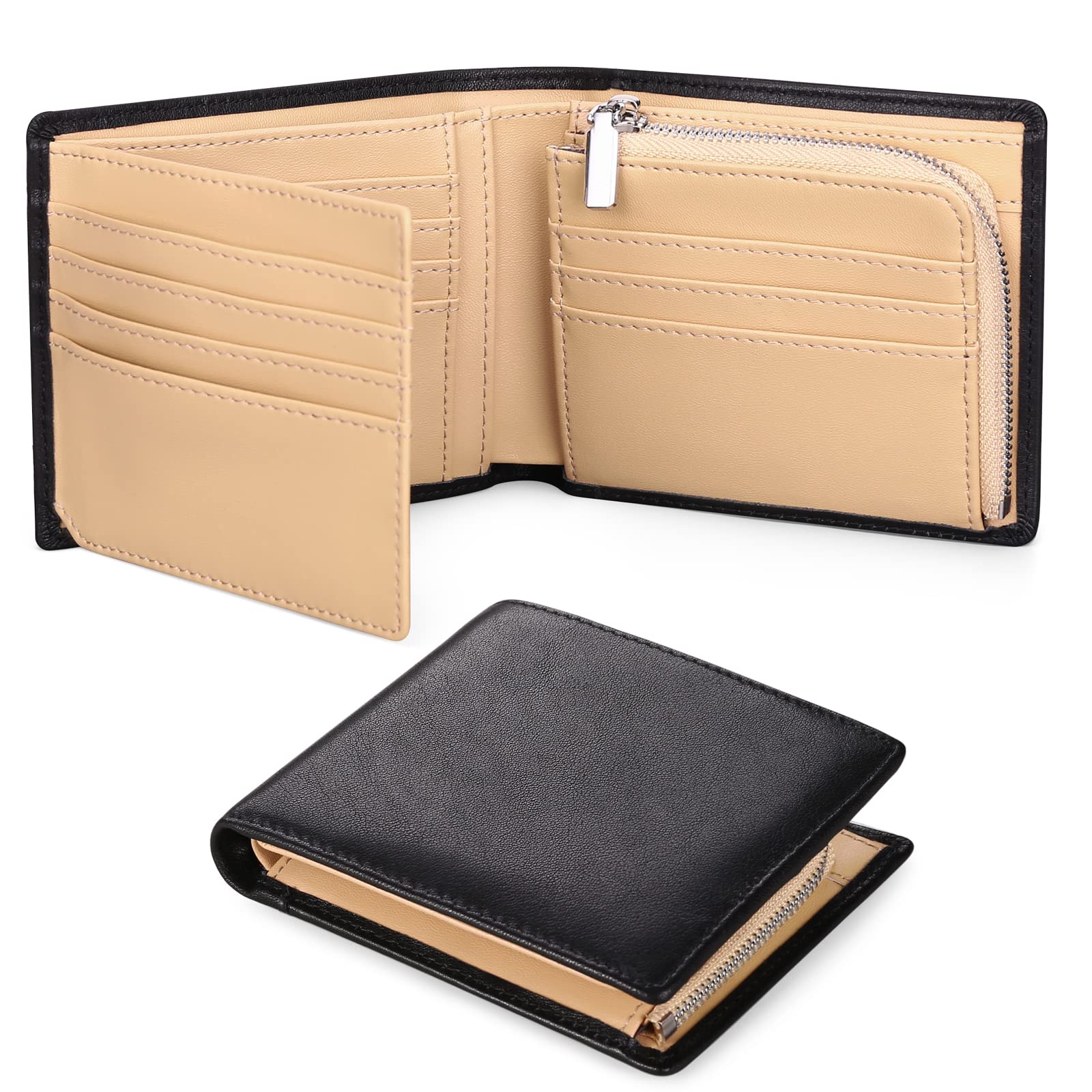 SENDEFN Men's Wallets Genuine Leather RFID Protection Trifold Wallets for Men with Large Coin Pocket