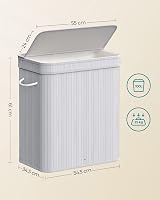 SONGMICS 100L Bamboo Laundry Hamper with Lid Removable Liner Grey LCB063G01 view 7