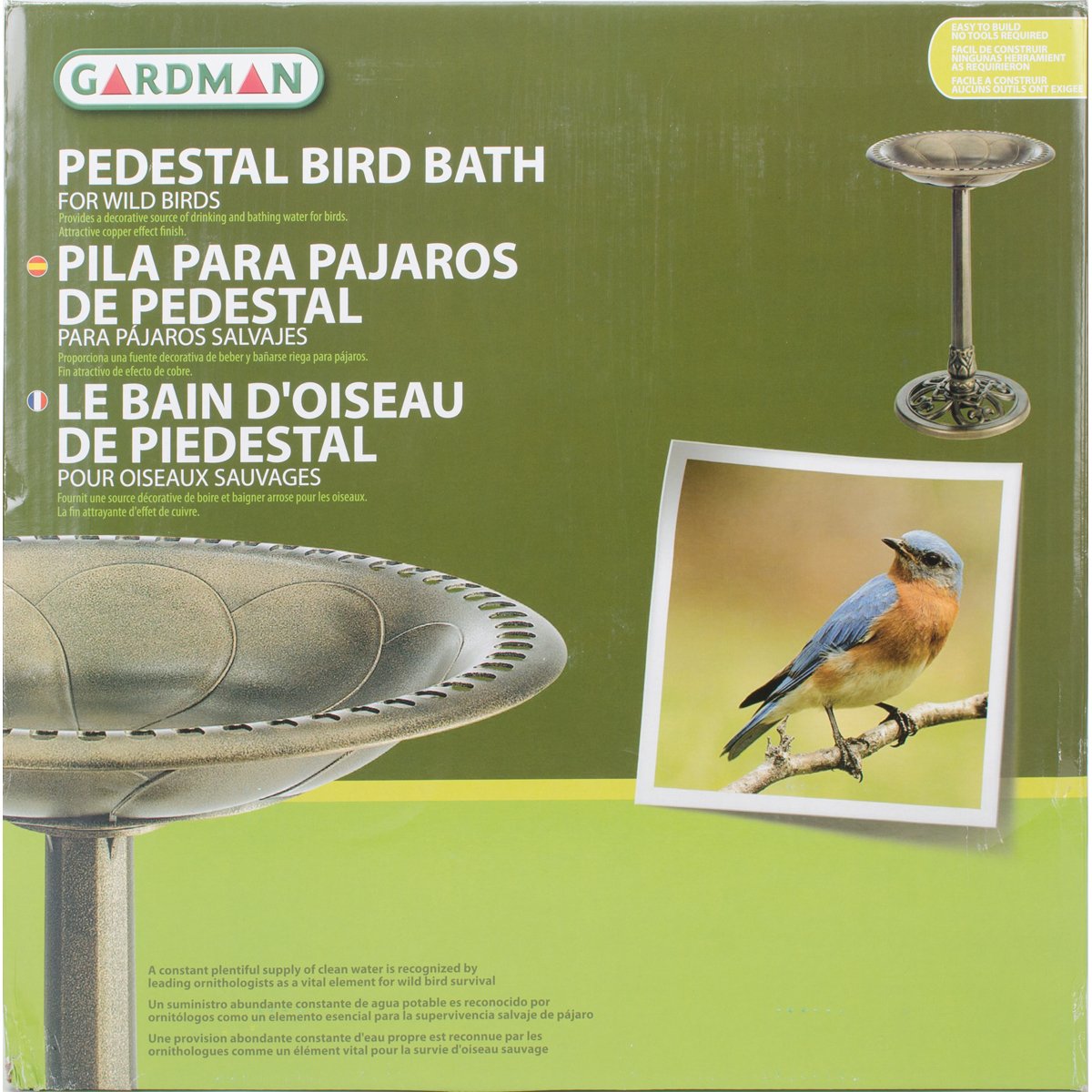 Gardman BA01281 Pedestal Bird Bath, Antique Copper Effect, 20" Wide x 28" High