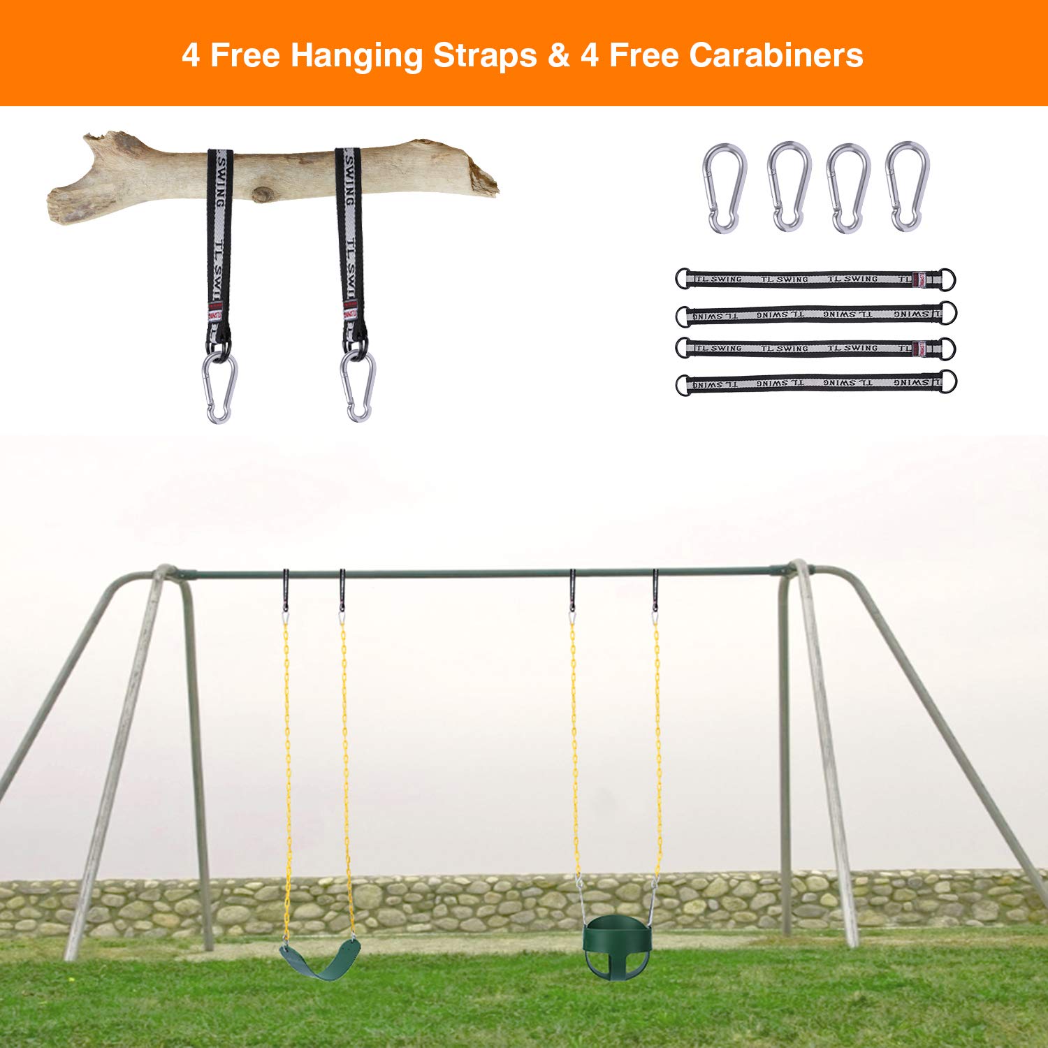 RedSwing High Back Full Bucket Swing with Heavy Duty Swing Seat Combo Pack (Triangle and Chain Dip), Tree Straps Included
