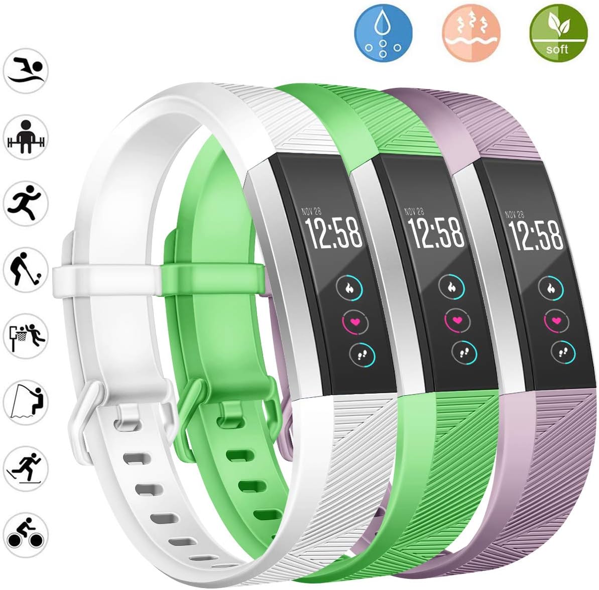 Wekin Replacement Bands Compatible for Fitbit Alta and Alta HR, Breathable Woman Men Adjustable Strap Wristbands Bracelets with Secure Buckle for Smartwatch Tracker Small Large 3 Pack