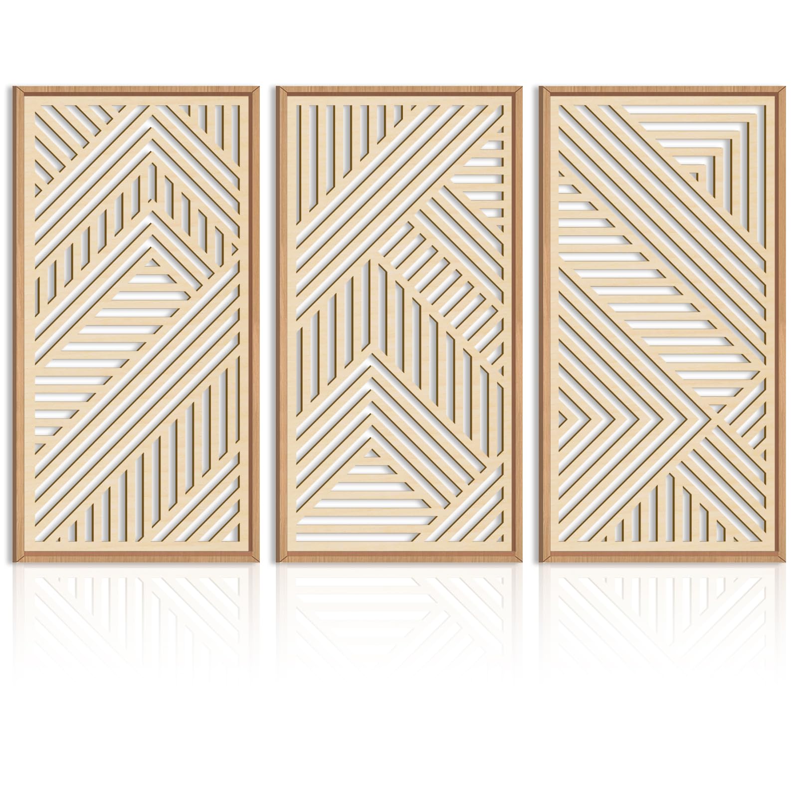 Photo 1 of ** SEE NOTES *** IARTTOP 3 Pieces Wood Boho Wall Art Framed Mid century Modern Wooden Wall Decor Large Minimalist Geometric Line Decor for Living Room Bedroom Office-16 x32