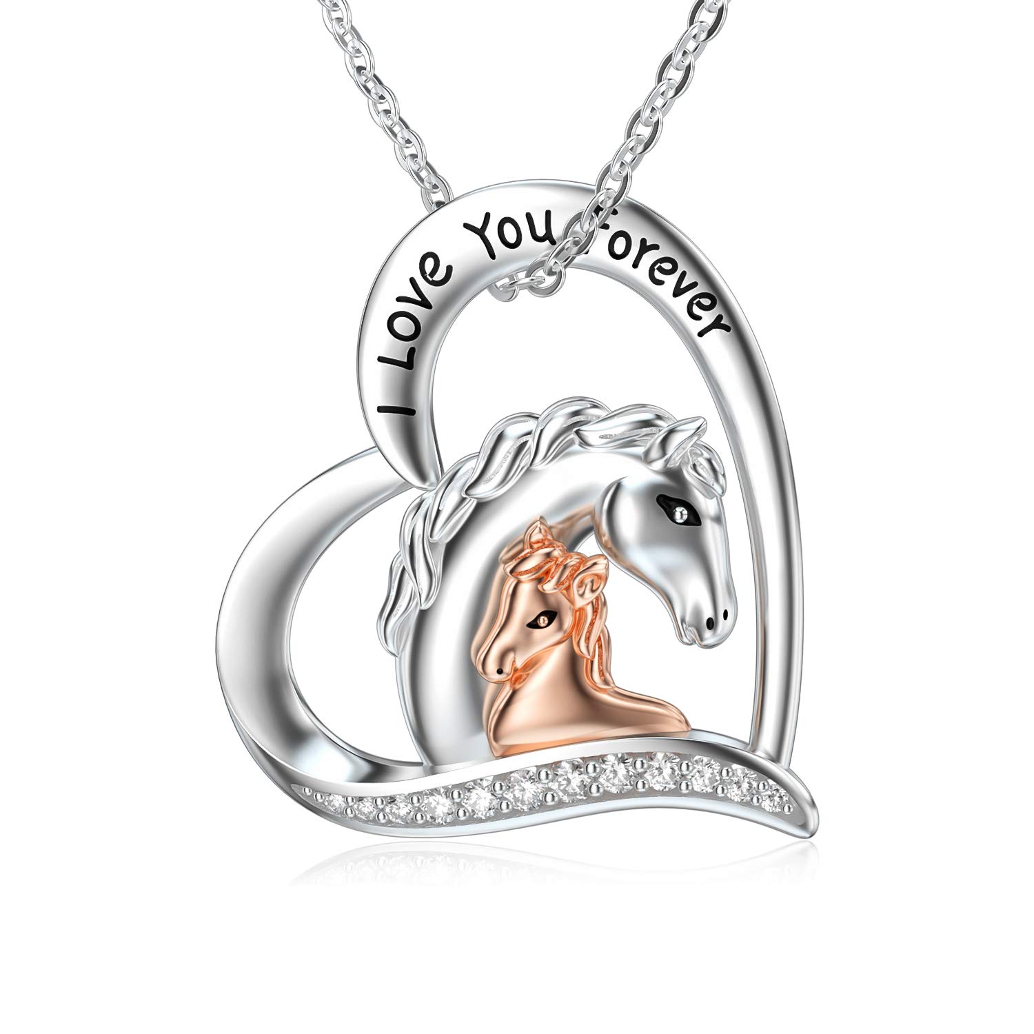 LONAGO Horse Necklace 925 Sterling Silver I Love You Forever Cute Two Horses Pendant Necklace Jewelry for Women — image 1