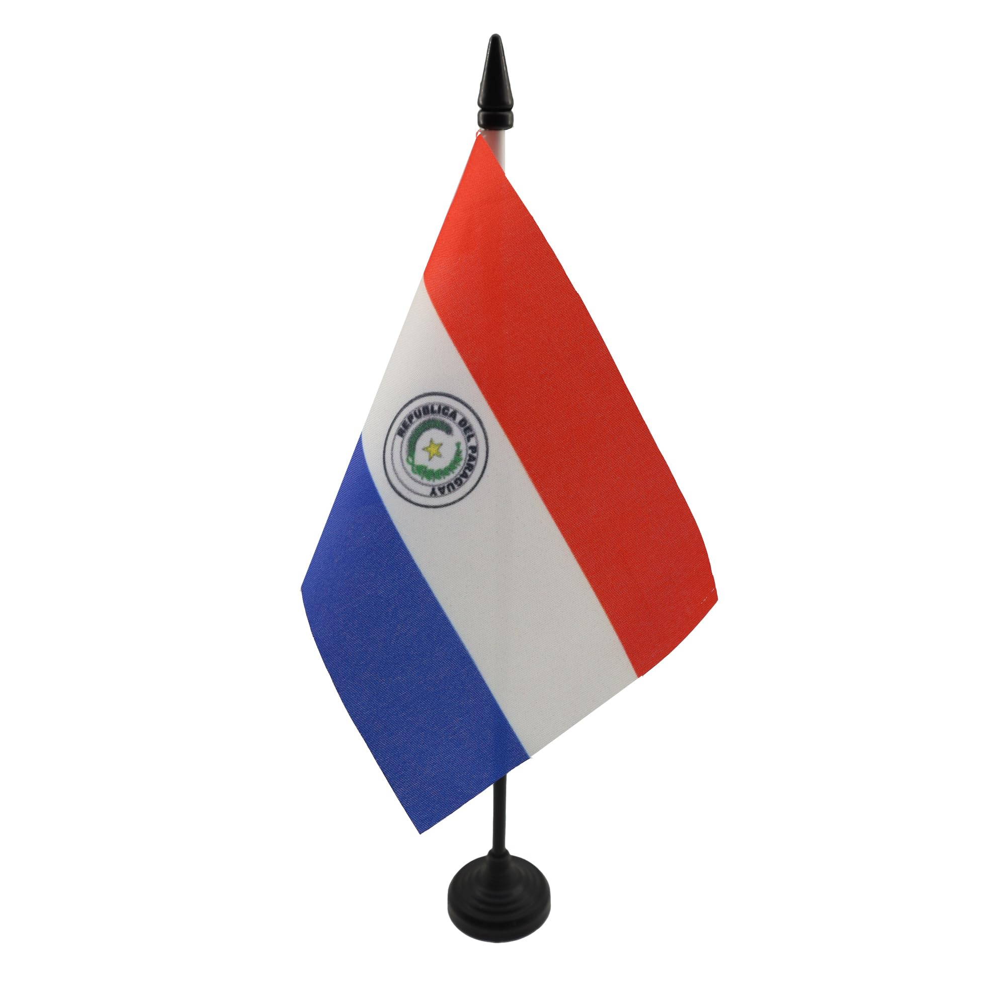 AZ FLAG - Paraguay Table Flag 4'' x 6'' - Paraguayan Office Mini Banner 100% Polyester 15 x 10 cm - Mini Desk Flag with 10'' Pole and Black Plastic Base