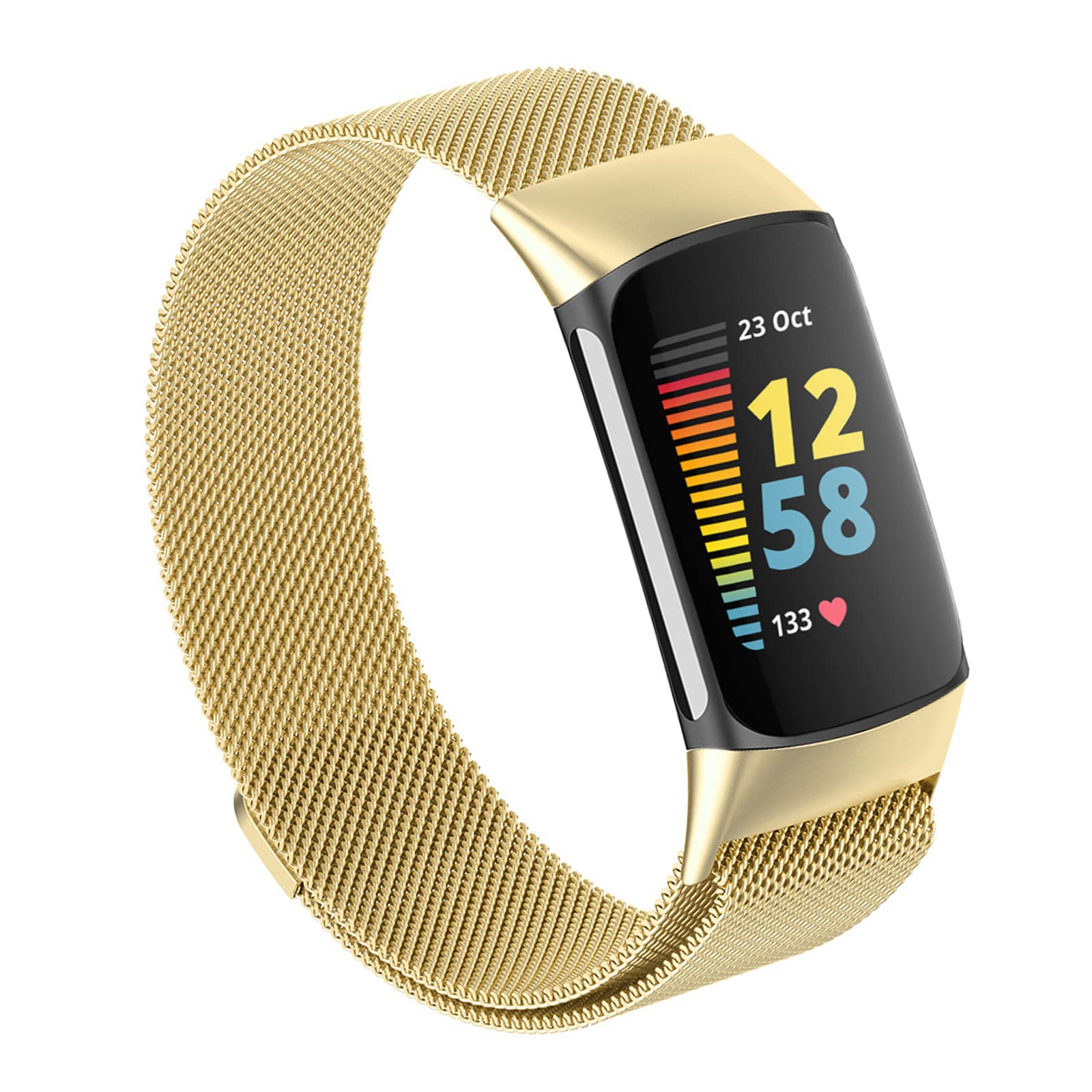Photo 1 of Mesh Loop Bands Compatible with Fitbit Charge 5/Charge 6 Bands, Metal Adjustable Stainless Steel Wristbands Replacement Straps for Charge 6/Charge 5 Activity Tracker Women Men,Gold, Small