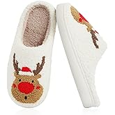 Menore Christmas Reindeer Slippers for Womens Mens Plush Warm Santa Claus Slippers Fuzzy House Slippers Christmas Gifts For Girls Women Girlfriend