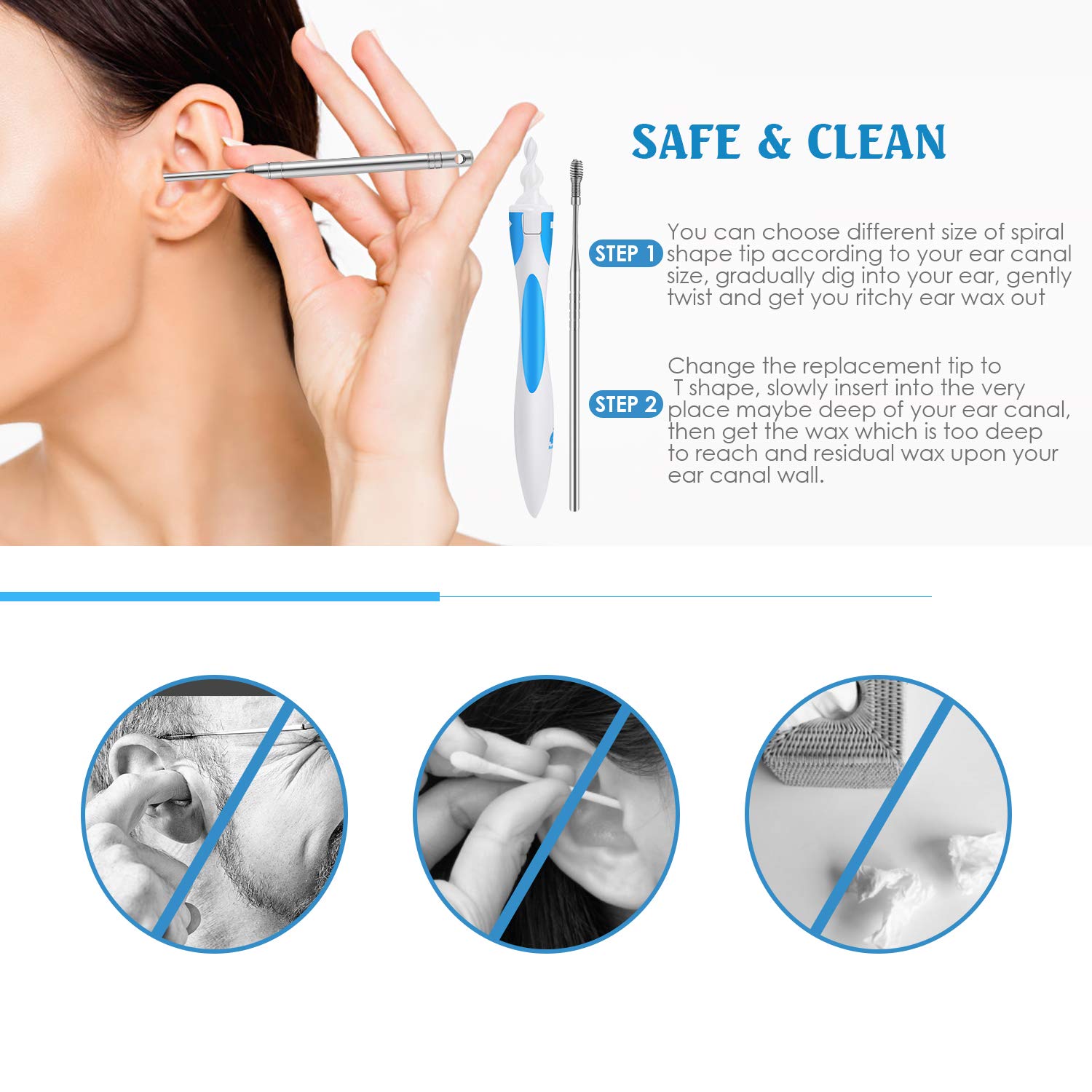 SHINCO 5Pcs Ear Pick Earwax Removal Kit with Storage Box + Smart Ear Swab with Soft Spiral Cleaner,Ear-Pick Tools Ear Care with 15 Replacement Tips