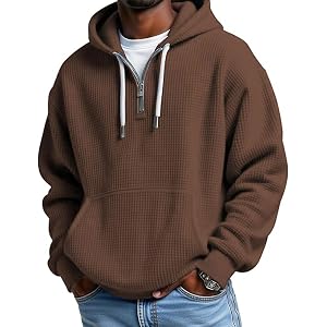 Men's Quarter Zip Hoodie Textured Knit Long Sleeve Sweatshirt with Pockets