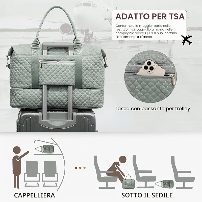 Borsone da Viaggio Donna Borsa Palestra Donna Bagaglio a Mano Easyjet Cabin Bag Weekend Travel Duffel Gym Bag con Organizer Valigia Grande Borsa Parto Ospedale Mamma Nascita per Aereo Fitness