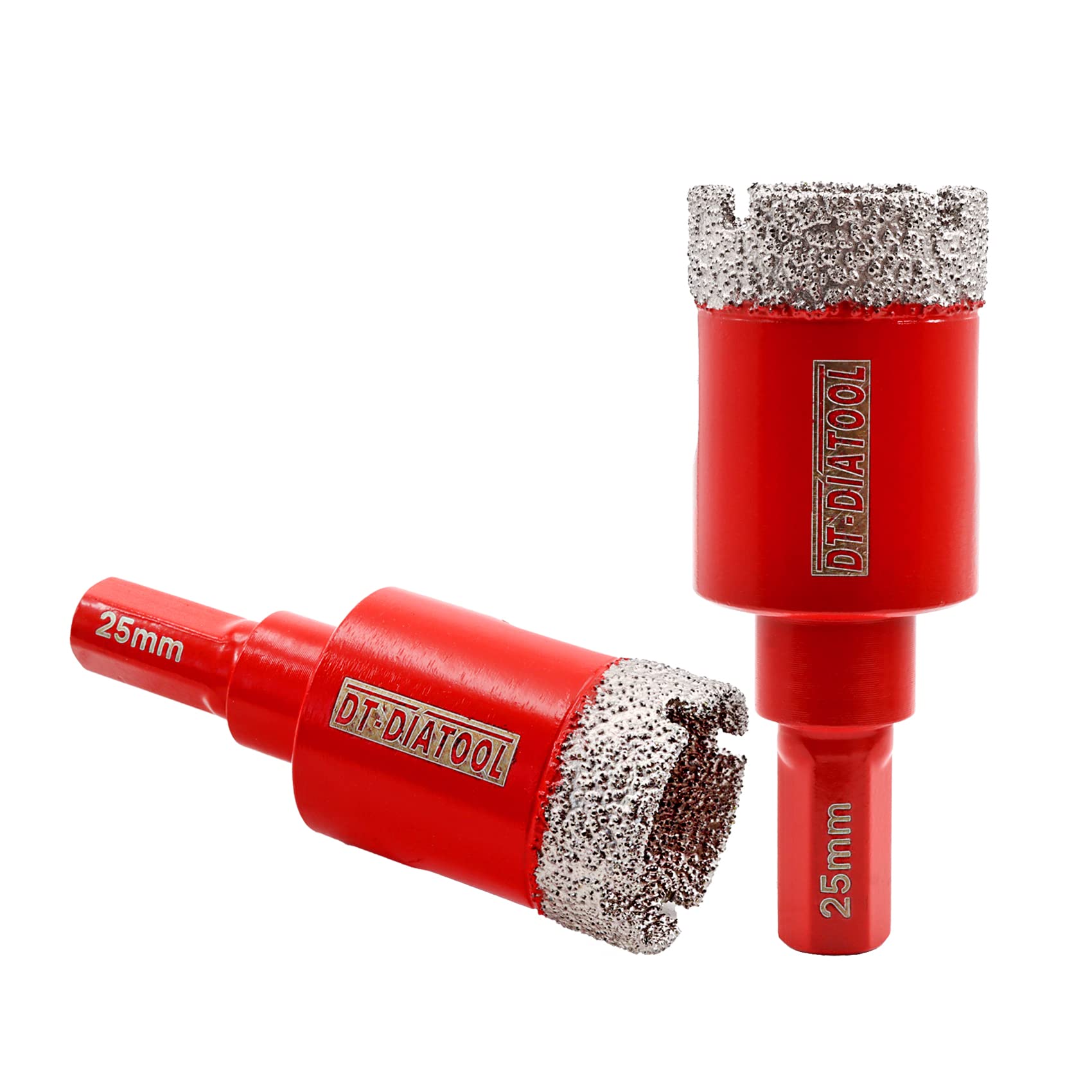 DT-DIATOOL Diamond Drill Bit 25mm 2pcs Vacuum Brazed Diamond Hole Saw with Triangle Shank Drilling Porcelain Tile Ceramic Marble Granite Masonry Quartz