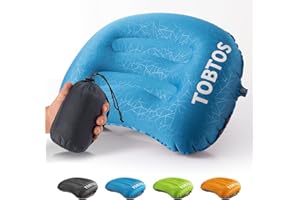 TOBTOS Inflatable Camping Pillow for Camping, Ultralight Backpacking Pillow, Ergonomic Support for Neck & Lumbar, Blow Up Air for Travel, Hiking, Outdoor (Navy Blue)