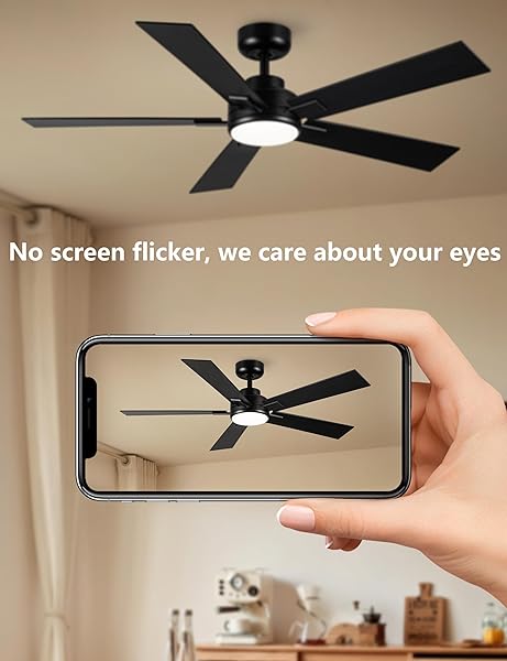MODERN CEILING FANS WITH LIGHTS – 52 INCH BLACK OUTDOOR CEILING FAN WITH LIGHT AND REMOTE, REVERSIBLE DC MOTOR, 6-SPEED QUIET 3CCT LED DIMMABLE FOR BEDROOM, INDOOR AND OUTDOOR, PATIOS , ETL LISTED