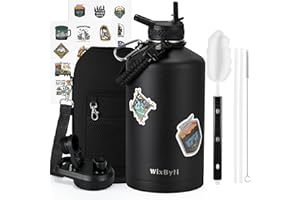 WixByti One Gallon Water Bottle Insulated, Triple Wall Vacuum Cold for 48 Hrs & Leak-proof & Non-BPA, 128oz Large Sports Stainless Steel Water Jug with Paracord Handle Straw Spout Lids & DIY Stickers