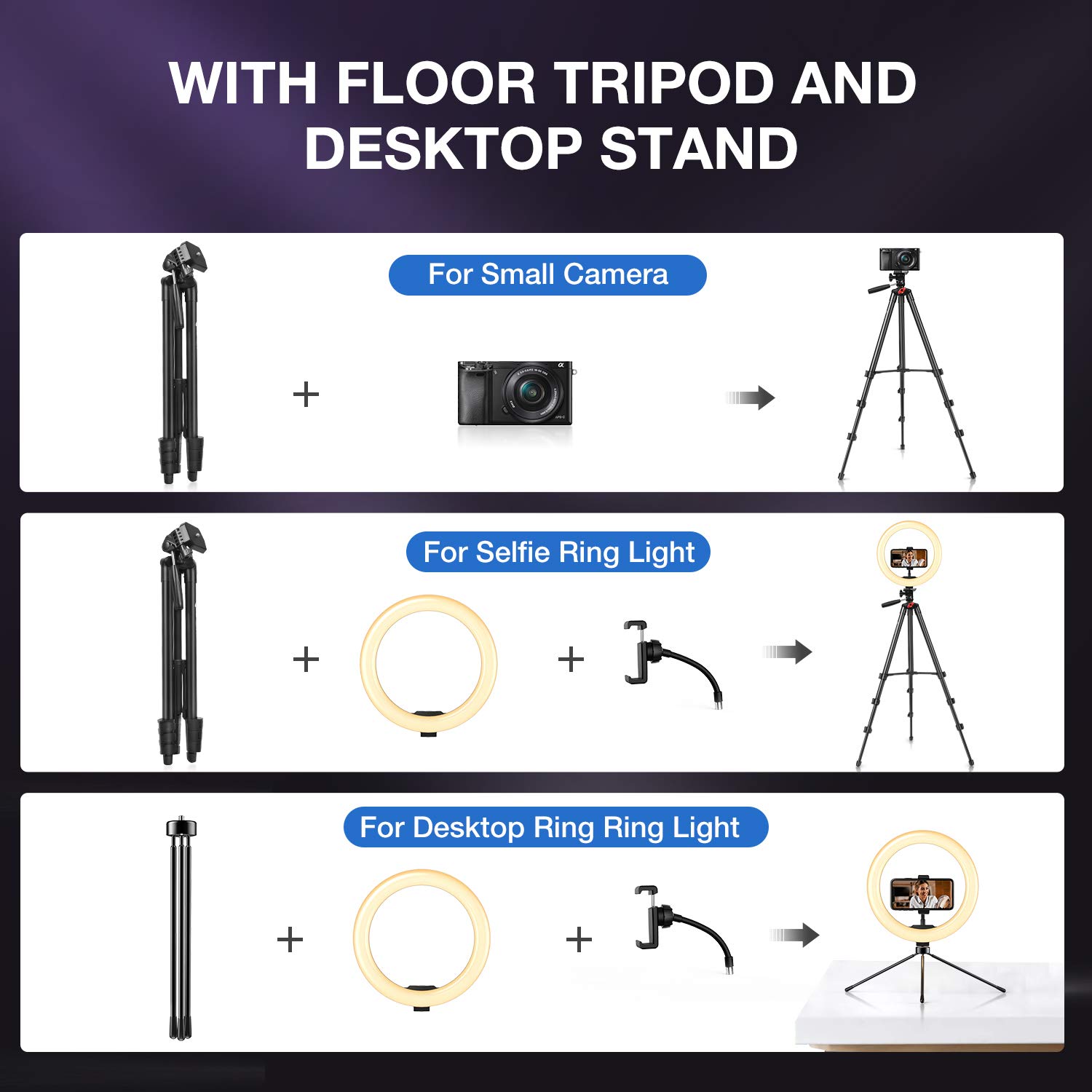 Yesker 10'' Ring Light with 51” Tripod Flexible Stand LED Selfie RingLight 10 Brightness with Camera Remote Shutter Phone Holder for TikTok YouTube Video Live Stream Makeup…