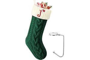 LHMTQVK Large Christmas Stocking with Initials, Embroidered Knit Christmas Stocking with Hook, Custom Christmas Stockings, Xmas Stockings for Family Fireplace Holiday Party Gift