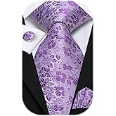 Hi-Tie 70 inches Ties for Men Silk Extra Long Necktie and Pocket Square Cufflinks Set Men Big and Tall Tie Business