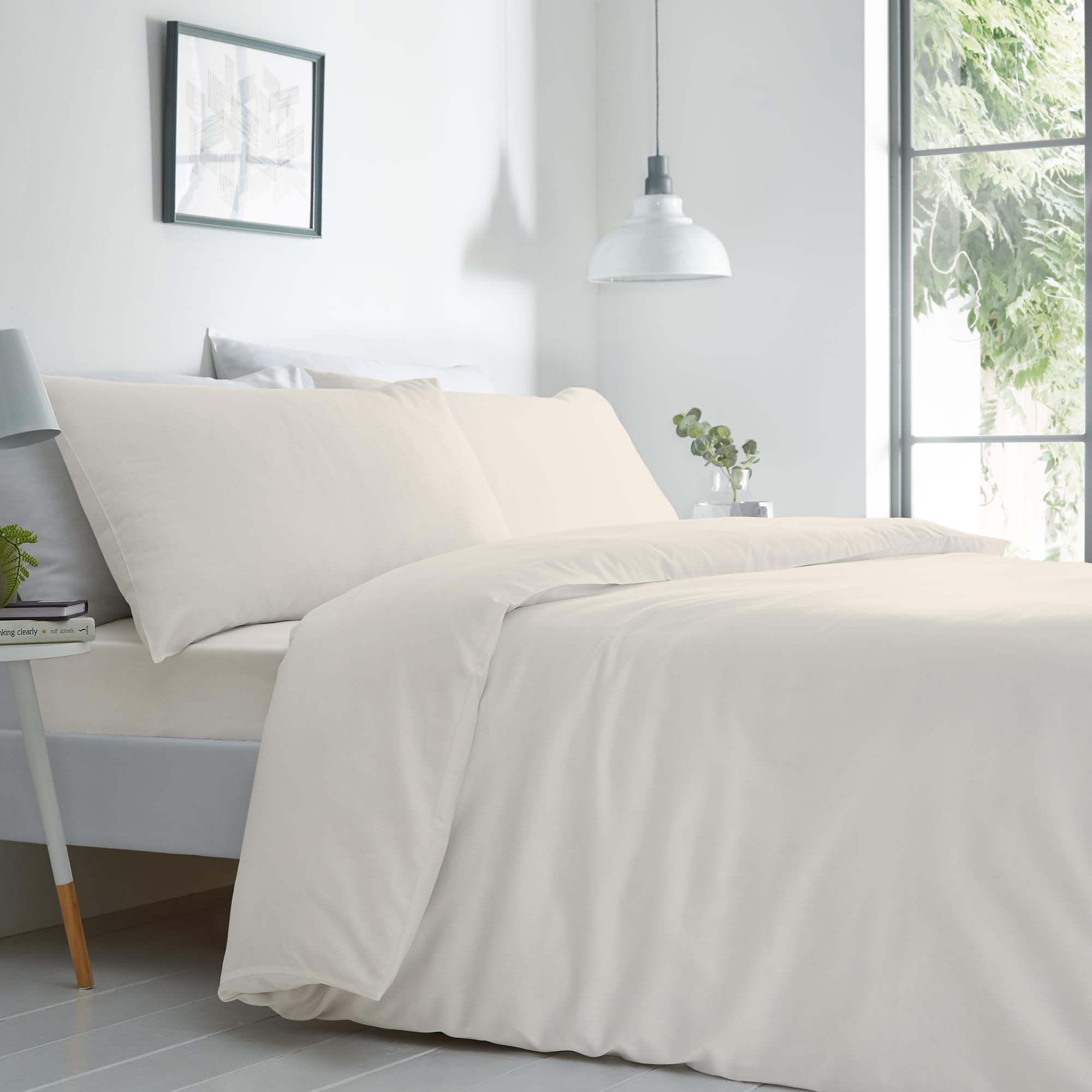 Purity Home 300 Thread Count King Size Duvet Cover Set (1 Cotton Duvet Cover & 2 Pillow Cases) - Crisp, Cool & Breathable - Organic 100% Cotton with Button Closure - Percale Weave Bedding Set - Ivory — image 1