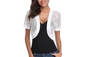 Totatuit Womens Short Bolero Shrugs for Dresses Open Front Short Sleeve Floral Lace Summer Sheer Cropped Cardigans
