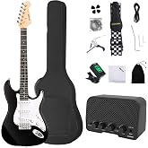 AODSK 39" Electric Guitar Beginner Kit, SSS, with Amp, Tuner, Bag, Black | Solid Body, Maple Neck, Includes 6 Strings, 4 Picks, Tremolo Bar, Strap, Cable. Perfect for Starters, Home, Lessons, Gift