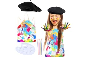 Keymall Kids Artist Costume Accessories Set Painter Dress-Up with Beret Hat Tie Dye Apron for Halloween Career Day Costume